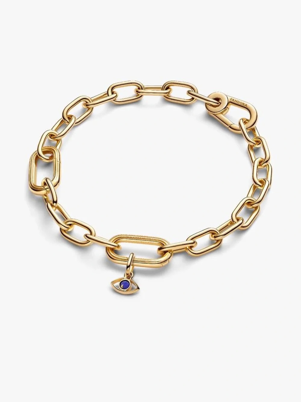 Pandora Gold Chain Bracelet with Blue Eye Charm Pendant